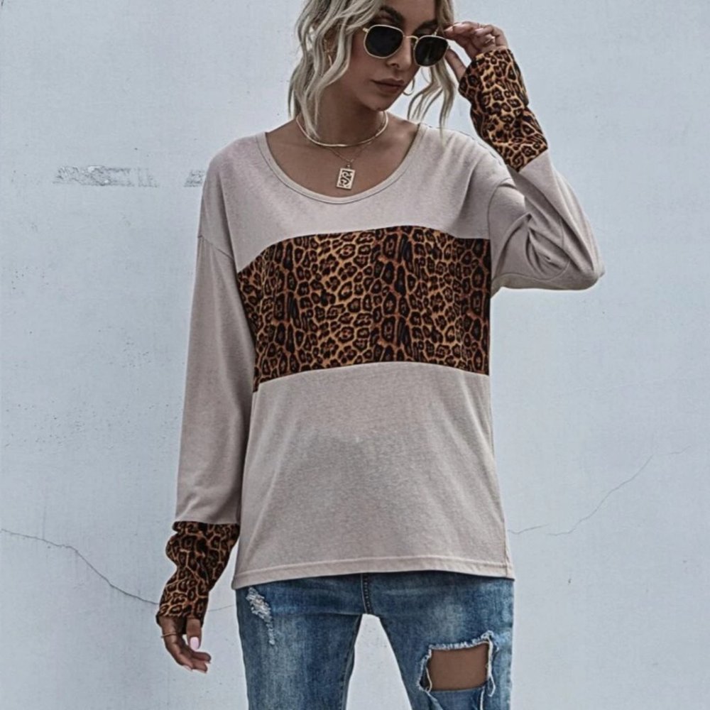Contrast Cheetah Drop Shoulder Tee